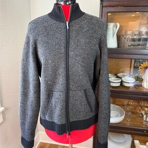 Lauren Ralph Lauren Black Gray Preppy Lambswool Zip Up Sweater Size XL